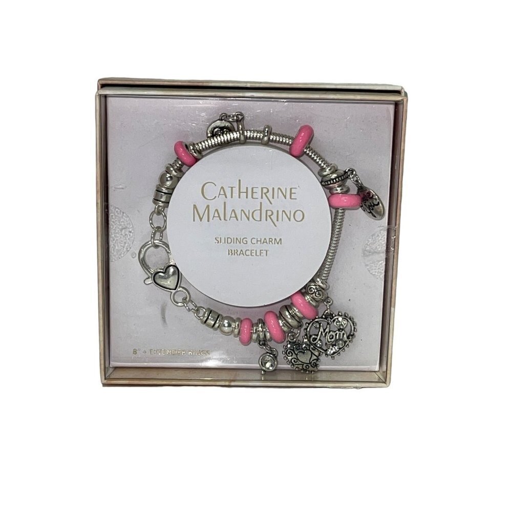 NEW! Catherin Malandrino Silver Pink Sliding Charm Bracelet Mom Women's Jewlery